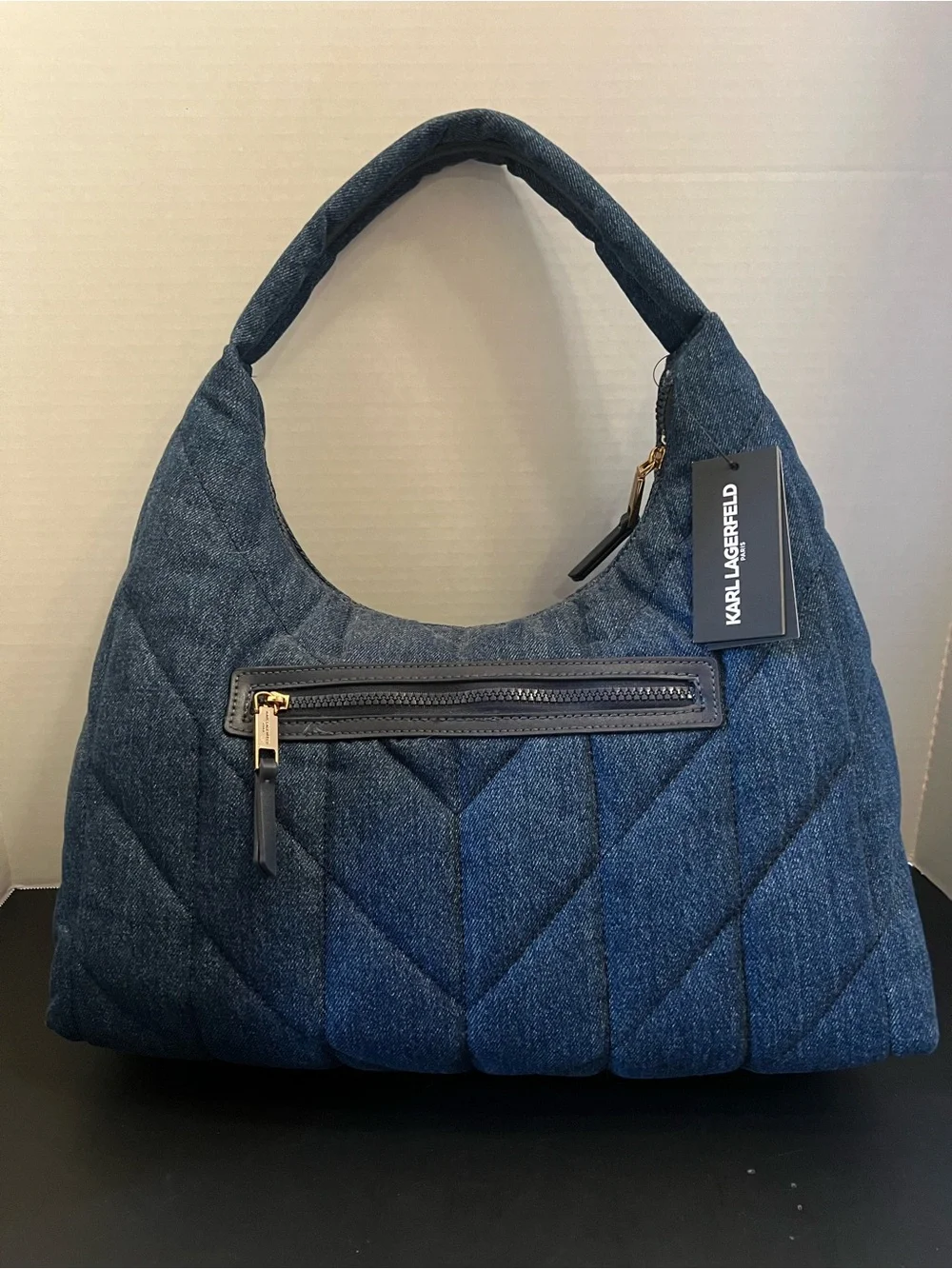 Gorgeous Karl Lagerfeld Paris Quilted Denim Hobo Bag - Blue
